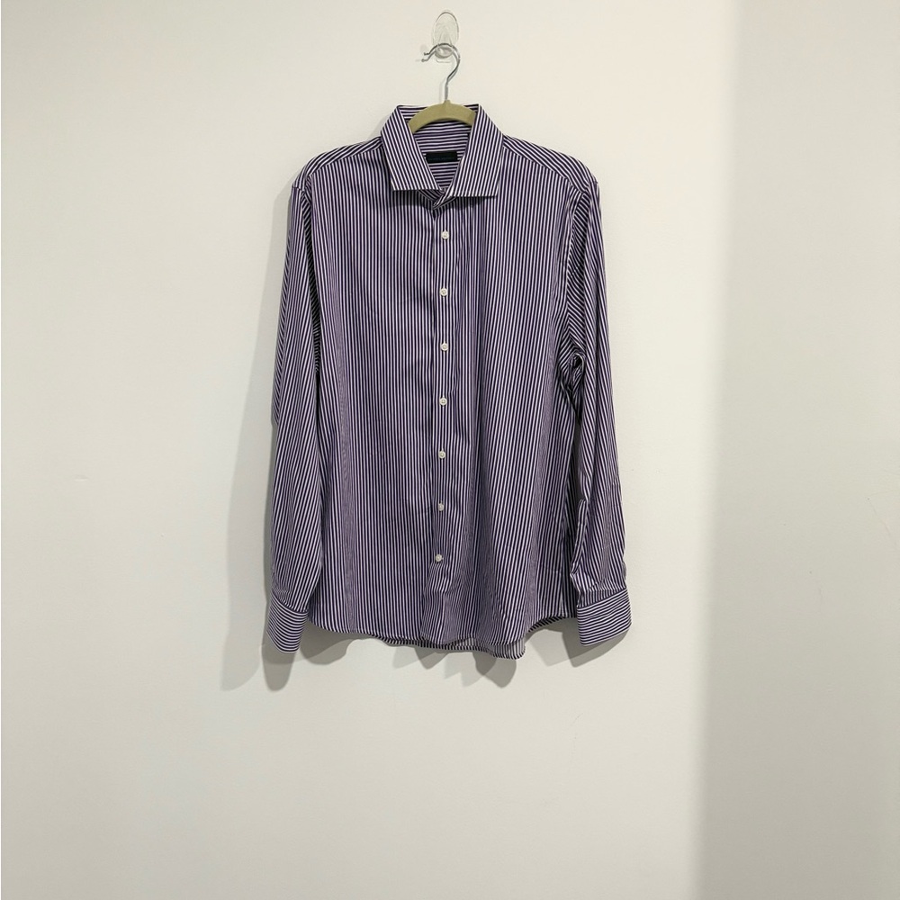 Patrick Assaraf Purple Striped Men's Button Down Shirt Size L